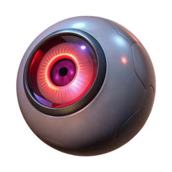 deslumbrante moderno uma solitário, robótico olho flutuando dentro uma Sombrio vazio, Está aluno brilhando com a intenso, carmesim luz, intrincado circuitos visível em Está superfície autêntico png