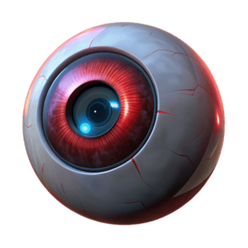 elegante criativo uma solitário, robótico olho flutuando dentro uma Sombrio vazio, Está aluno brilhando com a intenso, carmesim luz, intrincado circuitos visível em Está superfície Prêmio png