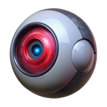 impressionante moderno uma solitário, robótico olho flutuando dentro uma Sombrio vazio, Está aluno brilhando com a intenso, carmesim luz, intrincado circuitos visível em Está superfície original png