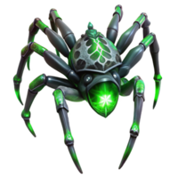 wonderful artistic A giant, biomechanical spider weaving a web of glowing energy, intricate patterns forming in the air, illuminated by an otherworldly green light authentic png