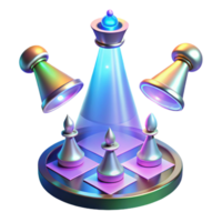 impressive rustic A holographic chess game being played in mid-air, pieces glowing with different colors, illuminated by a spotlight from above high resolution png
