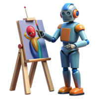 impressive minimalist A robot artist painting a portrait of a human, intricate brushstrokes and vibrant colors, illuminated by the warm light of a studio lamp premium png