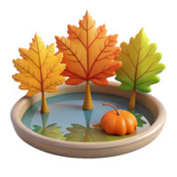 stunning rustic A single autumn leaf floating on a still pond, reflecting the colorful trees, serene and peaceful genuine png