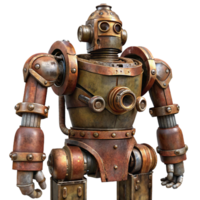 magnificent abstract A towering steampunk robot, rusted and weathered, intricate pipes and valves, apocalyptic lighting authentic png