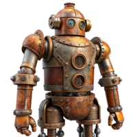 impressive creative A towering steampunk robot, rusted and weathered, intricate pipes and valves, apocalyptic lighting high quality png