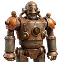 magnificent artistic A towering steampunk robot, rusted and weathered, intricate pipes and valves, apocalyptic lighting genuine png