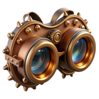 wonderful contemporary A detailed steampunk goggles with intricate gears and lenses, highly polished, sharp, contrasting lighting professional png