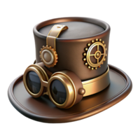 elegant classic A stylish steampunk top hat with goggles and gears attached, detailed leather and metal, sharp, contrasting lighting detailed png