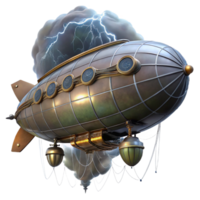 magnificent traditional A massive steampunk zeppelin flying through a storm, dramatic, lightning-filled lighting 4K png