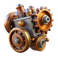 wonderful creative A complex steampunk engine with spinning gears and pistons, dynamic, motion-blurred lighting professional png