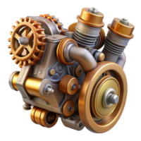 stunning artistic A complex steampunk engine with spinning gears and pistons, dynamic, motion-blurred lighting high resolution png