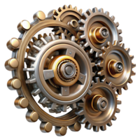 beautiful classic A group of steampunk cogs and gears forming a intricate pattern, metallic, reflective lighting high quality png