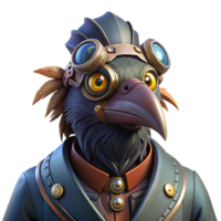 stunning rustic A portrait of a steampunk raven with clockwork feathers and glowing eyes, dramatic, dark lighting detailed png