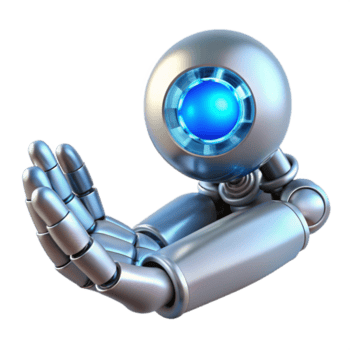 elegante resumen un cromo robot mano delicadamente participación un brillante orbe de datos, intrincado circuitería visible debajo sus pulido superficie, iluminado por un soltero suave azul destacar desde encima alto calidad png