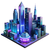 beautiful minimalist A futuristic cityscape at night, towering skyscrapers with holographic advertisements shimmering in the rain, cyberpunk style, neon lights reflecting on wet pavement high quality png