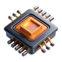 magnificent artistic A single microchip, magnified to reveal its complex layers and pathways, glowing with an internal orange light, highly detailed and technical illustration style genuine png