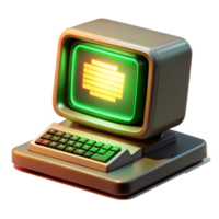 vibrant minimalist A vintage computer terminal displaying cascading green code, bathed in the warm glow of an incandescent desk lamp, retro 80s aesthetic genuine png