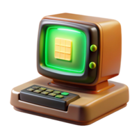 impressive artistic A vintage computer terminal displaying cascading green code, bathed in the warm glow of an incandescent desk lamp, retro 80s aesthetic high resolution png