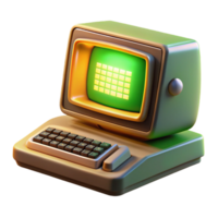 magnificent minimalist A vintage computer terminal displaying cascading green code, bathed in the warm glow of an incandescent desk lamp, retro 80s aesthetic high quality png