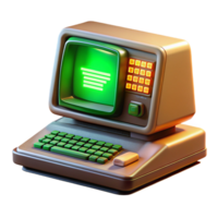 impressive contemporary A vintage computer terminal displaying cascading green code, bathed in the warm glow of an incandescent desk lamp, retro 80s aesthetic detailed png