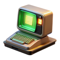 elegant vintage A vintage computer terminal displaying cascading green code, bathed in the warm glow of an incandescent desk lamp, retro 80s aesthetic detailed png