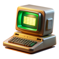 serene minimalist A vintage computer terminal displaying cascading green code, bathed in the warm glow of an incandescent desk lamp, retro 80s aesthetic detailed png