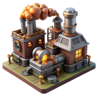 impressive minimalist A massive steampunk factory with billowing smoke and glowing furnaces, industrial, fiery lighting authentic png