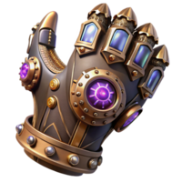 beautiful artistic A detailed steampunk gauntlet with intricate gears and glowing crystals, sharp, contrasting lighting premium png