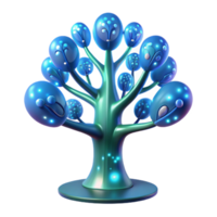 wonderful contemporary A bioluminescent tree with digital leaves displaying binary code, illuminated from within, magical realism style premium png