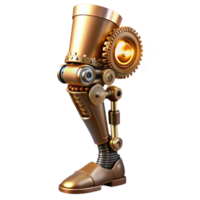 beautiful classic A steampunk-inspired prosthetic leg with intricate gears, pistons, and polished copper plating, illuminated by a single spotlight, hyperrealistic style original png