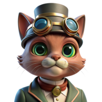 beautiful classic A portrait of a steampunk cat wearing goggles and a tiny top hat, soft diffuse lighting, whimsical style high resolution png