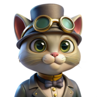 magnificent modern A portrait of a steampunk cat wearing goggles and a tiny top hat, soft diffuse lighting, whimsical style exclusive png