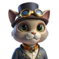 vibrant creative A portrait of a steampunk cat wearing goggles and a tiny top hat, soft diffuse lighting, whimsical style premium png