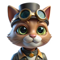 vibrant classic A portrait of a steampunk cat wearing goggles and a tiny top hat, soft diffuse lighting, whimsical style high resolution png