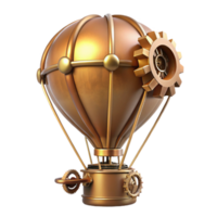 wonderful classic A steampunk-themed hot air balloon with intricate brass framework and a large gear-driven propeller, bright midday sun, vintage style authentic png