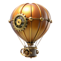 elegant abstract A steampunk-themed hot air balloon with intricate brass framework and a large gear-driven propeller, bright midday sun, vintage style high quality png