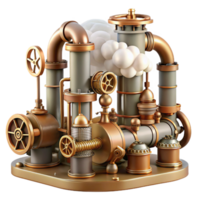 magnificent classic A complex network of steampunk pipes and valves, with steam billowing from various points, industrial lighting, photorealistic style original png
