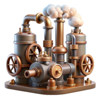 magnificent vintage A complex network of steampunk pipes and valves, with steam billowing from various points, industrial lighting, photorealistic style detailed png
