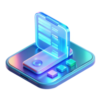 elegant artistic A transparent smartphone displaying holographic information, futuristic and minimalist, soft blue light high quality png