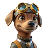 elegant classic A portrait of a steampunk dog wearing goggles and a tiny aviator helmet, bright studio lighting, humorous style authentic png