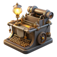 magnificent rustic A steampunk-inspired typewriter with brass keys and intricate clockwork mechanisms, soft lamplight, vintage style 4K png