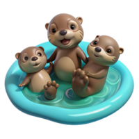stunning modern A playful family of otters frolicking in crystal-clear turquoise water, depicted in a whimsical, cartoonish style high resolution png