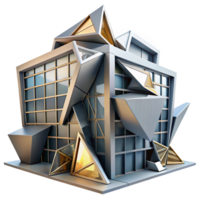 extraordinary contemporary Deconstructivist office building, fragmented forms, sharp angles, dramatic lighting, abstract style premium png