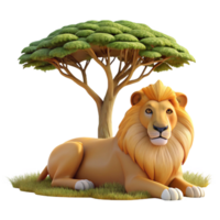 elegant contemporary A regal lion pride resting beneath the shade of an acacia tree in the golden light of the African savanna, painted in the style of classical realism authentic png