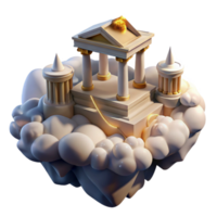 vibrant abstract Floating island with a Greek temple, surrounded by clouds, golden light, fantasy art style high resolution png