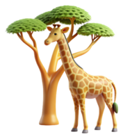 serene rustic A graceful giraffe reaching for the leaves of a tall tree, bathed in the warm, diffuse light of a late afternoon sun, rendered in a stylized, graphic design aesthetic 4K png