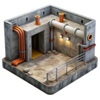 wonderful rustic Underground bunker, concrete walls and exposed pipes, dim artificial light, gritty realism high resolution png