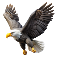 stunning modern A majestic bald eagle soaring through a clear blue sky, illuminated by the bright midday sun, rendered in a photorealistic style premium png