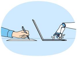 Hands robot and human working together, for concept of increasing productivity business task vector