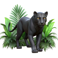 impressive classic A sleek black panther prowling through a dense jungle, illuminated by dappled moonlight, rendered in a mysterious, realistic style premium png
